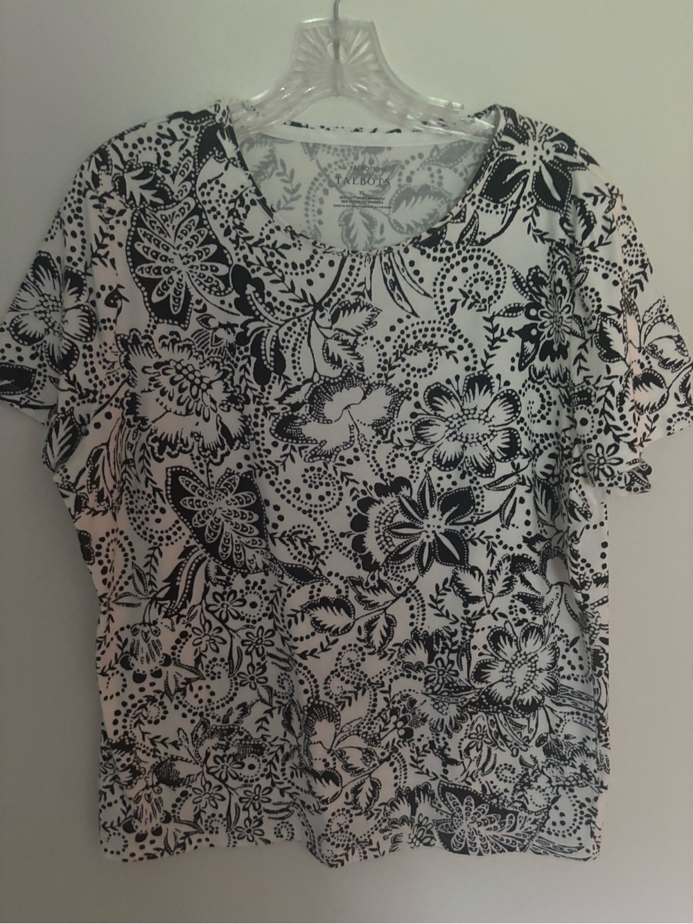 Talbots Black and White Floral Short Sleeve Tee